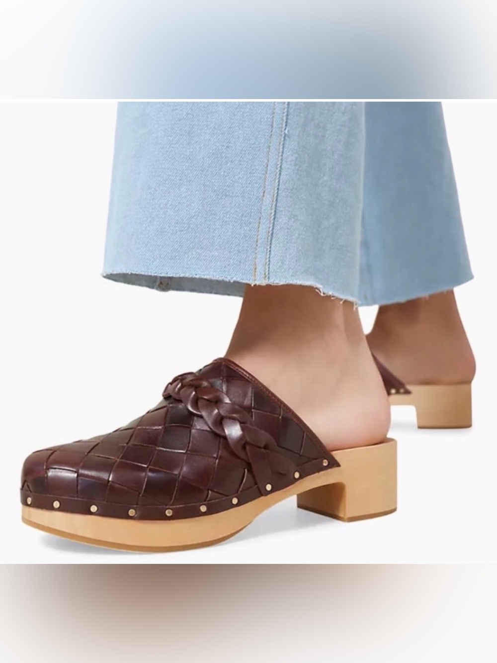 Loeffler Randall braided leather Polina clog heel size 9 brown leather clog VGUC